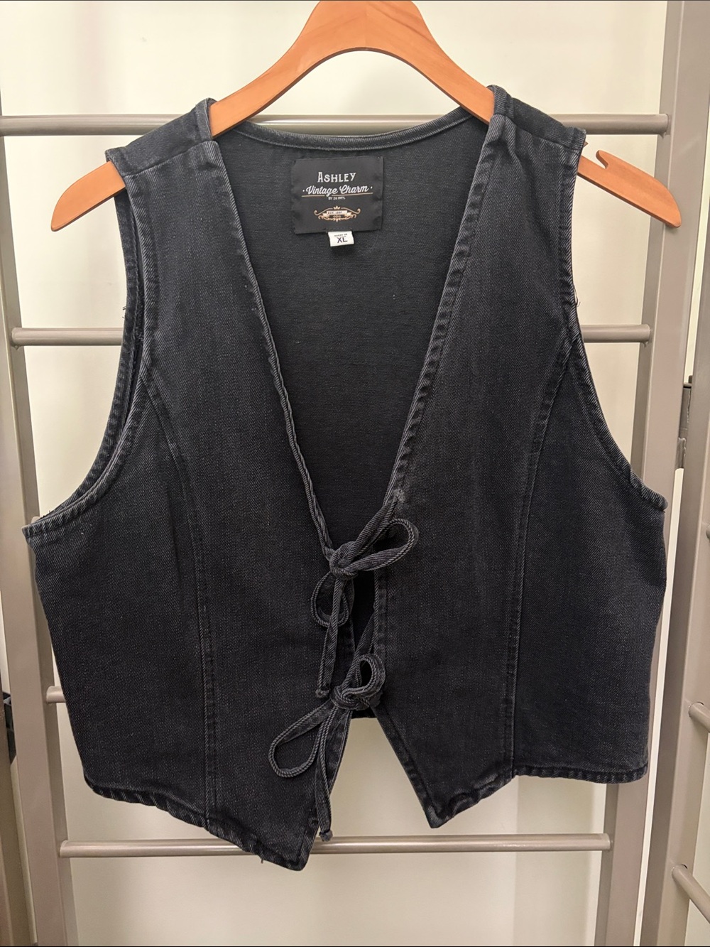Ashley By 26 International Black Denim Open-Front Vest